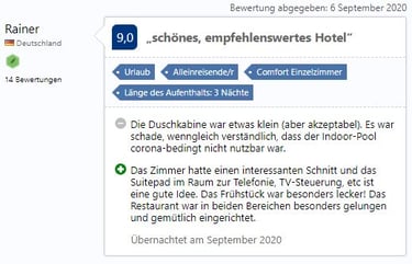 Bewertung eines Hotels auf booking.com