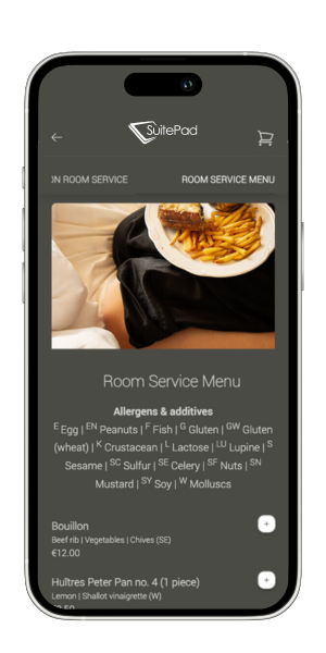 mock up of an iphone with the native mobile room service ordering feature