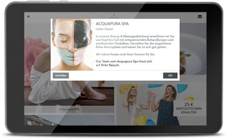Push-Nachricht des Falkensteiner Balance Resort Stegersbach versendet über die digitale Gästemappe von SuitePad