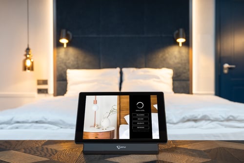 SuitePad in-room tablet in a hotel room