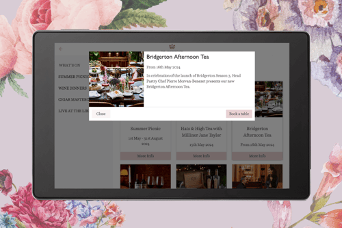 The London luxury hotel mock up with the Bridgerton themed afternoon tea