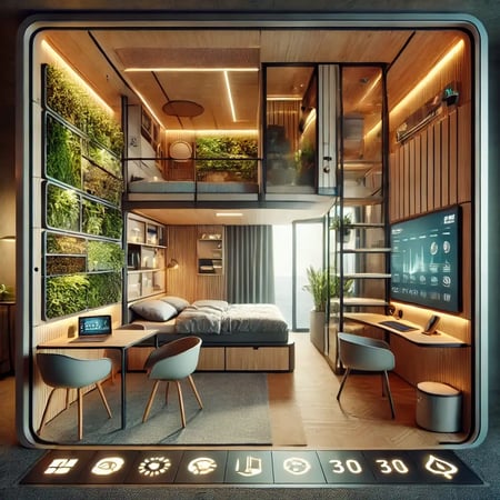 compact sustainable hotel room image generated AI