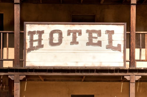 An old western town hotel sign