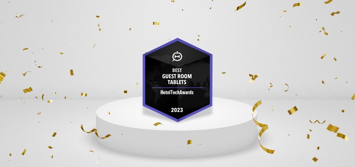 HotelTechAward Badge 2023 with confetti