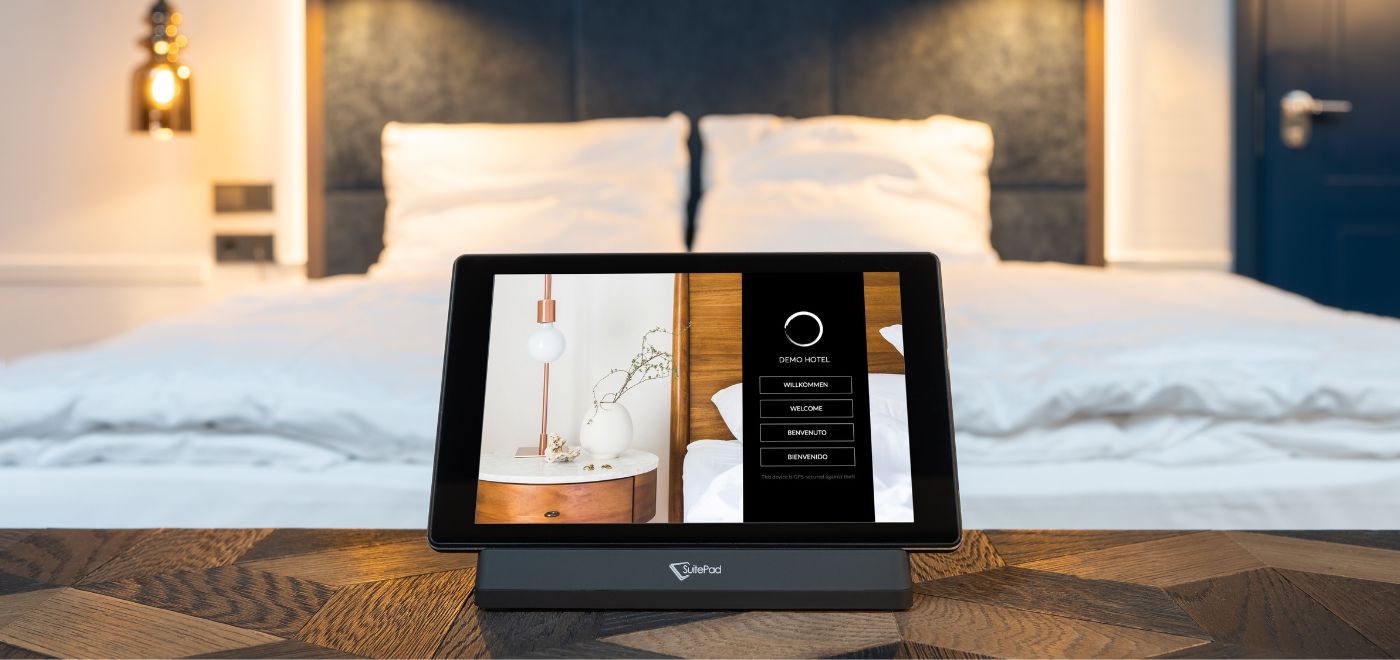 SuitePad tablet in a hotel room 